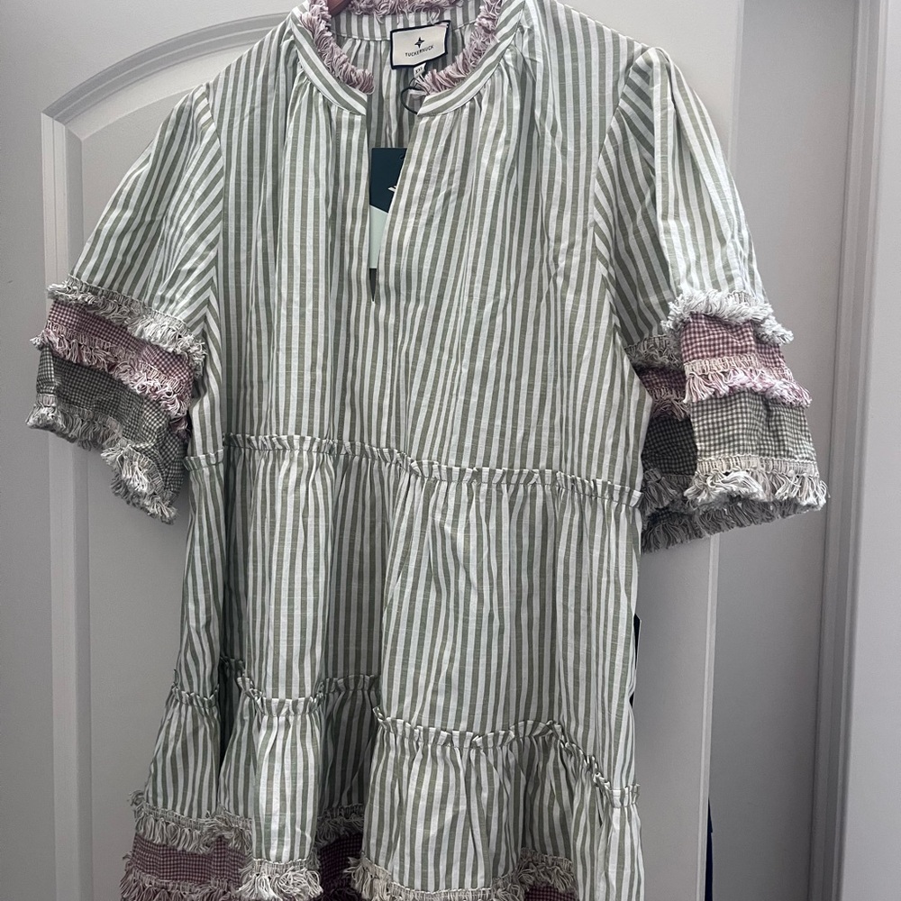 Striped Green and Pink Ruffle Dress
